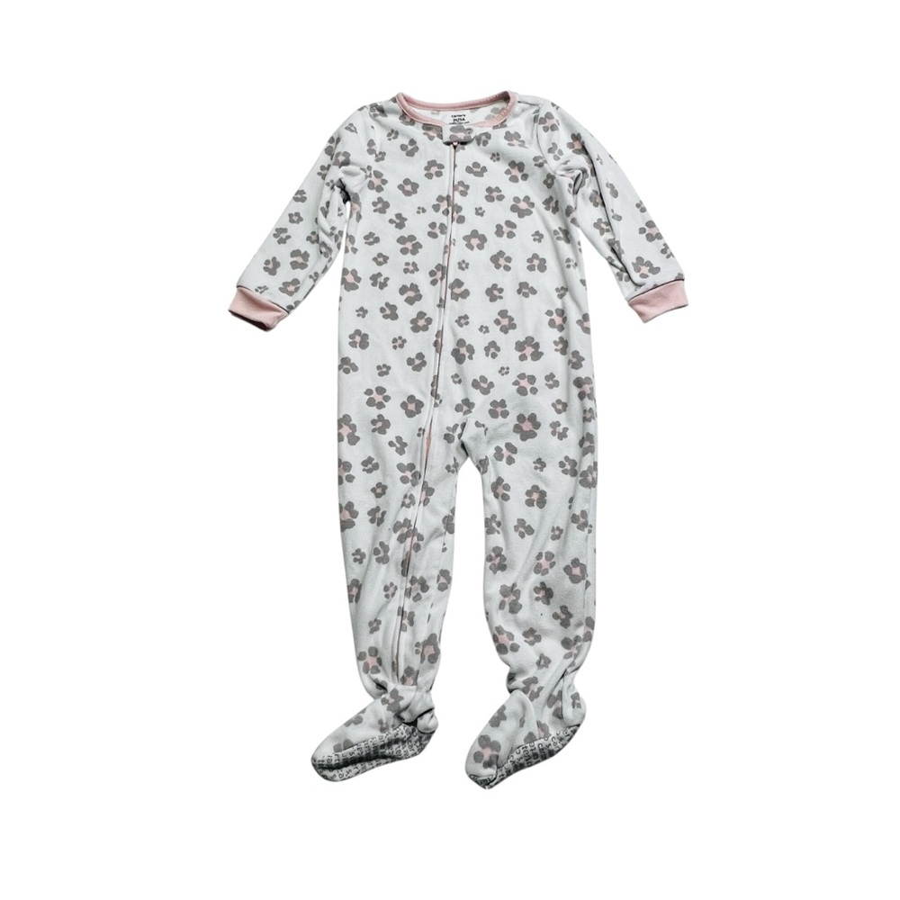 Carter's White and Pink‎ Fleece Floral Footie Pyjamas